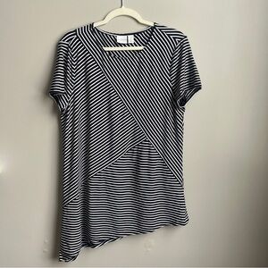 Weekends Chico's Striped Tunic Women's Large Black White Classic Travel Relaxed